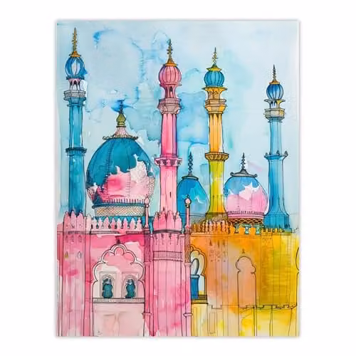 Artery8 Brighton Royal Pavilion Watercolour Wall Art Poster Print, Multicolour, 45.7 x 61.0 cm – 1