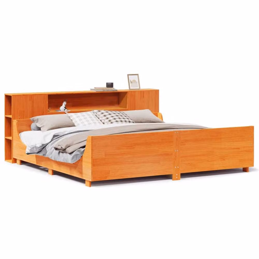 Berkfield Home Wax Brown Solid Pine Full Bed Frame W/D/H: 200 x 180 x 82 cm – 3