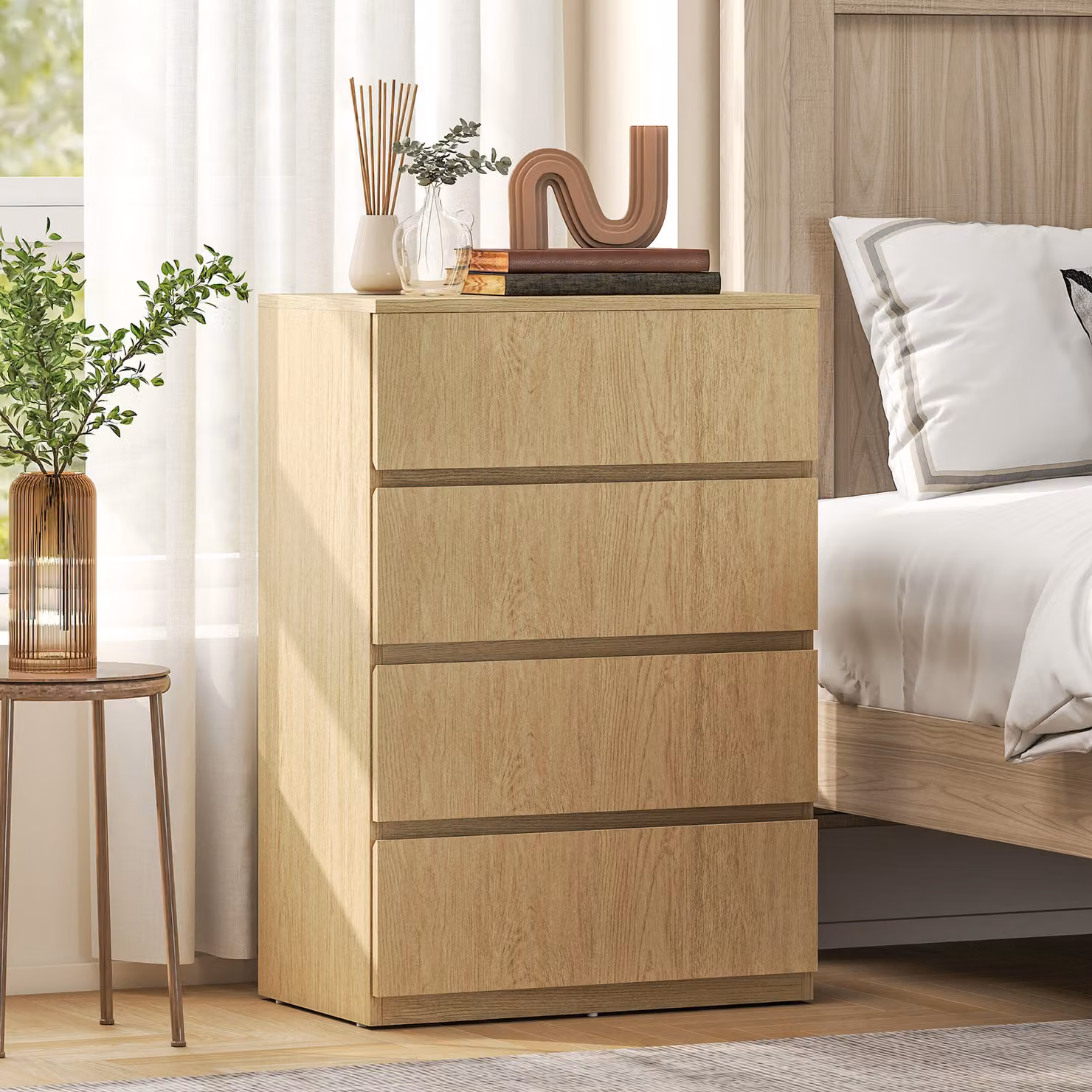 HOMCOM Modern 4-Drawer Chest of Drawers in Beige Wood and Metal for your Bedroom – 2