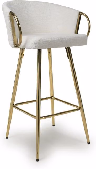 Shankar Bouclé Armchair with Gold Metal Legs in Beige, White and Gold