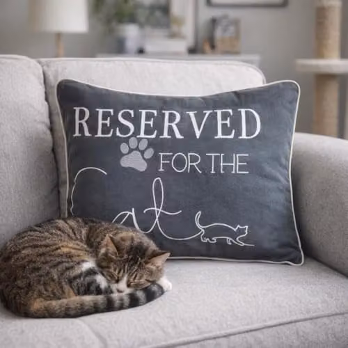 Peggy Wilkins Reserved for Cat Decorative Grey Fleece Scatter Cushion, W: 44 cm, H: 32 cm – 2