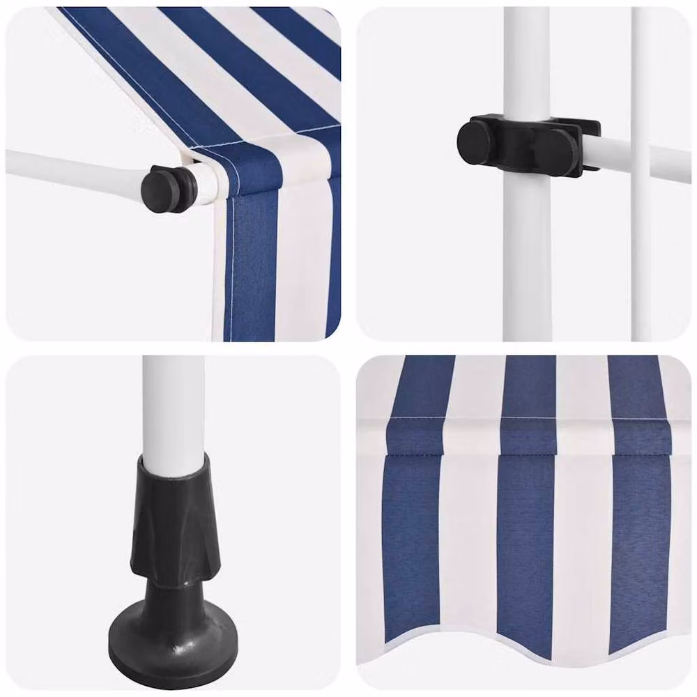 Berkfield Home Manual Retractable Folding Arm Awning with Blue and White Stripes, W: 250 cm, D: 120 cm – 3