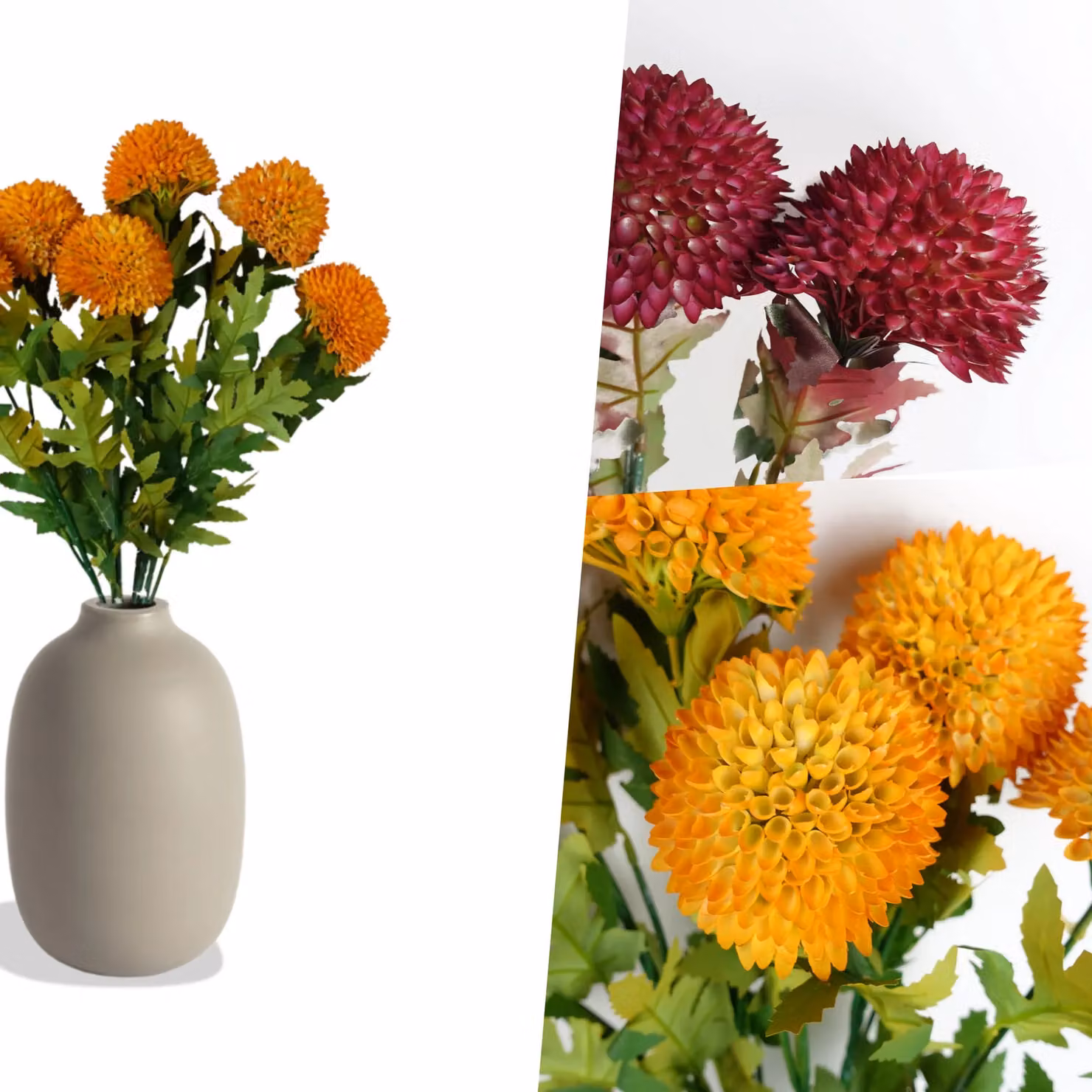 Pegdev Pack of 6 Pink and Yellow Artificial Round Ball Dahlia Flower Stems, Height: 70 cm – 2