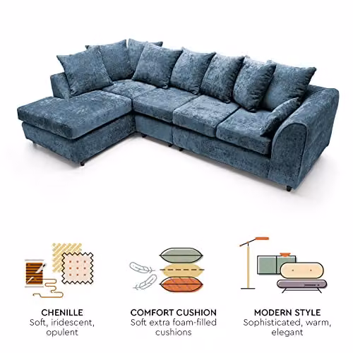 Abakus Direct Harriet Large Left Facing Corner Sofa in Dark Blue Crushed Chenille W/D/H: 272 x 90 x 90 cm – 4