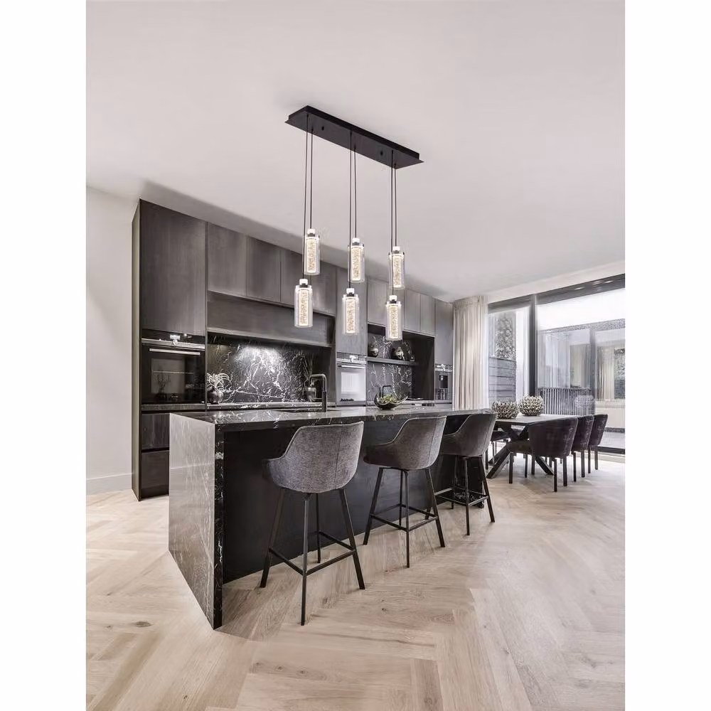 Netlighting Lune Bar Pendant Light in Black and Chrome with Transparent Glass, Dimmable LED, 44W, 1450lm – 2