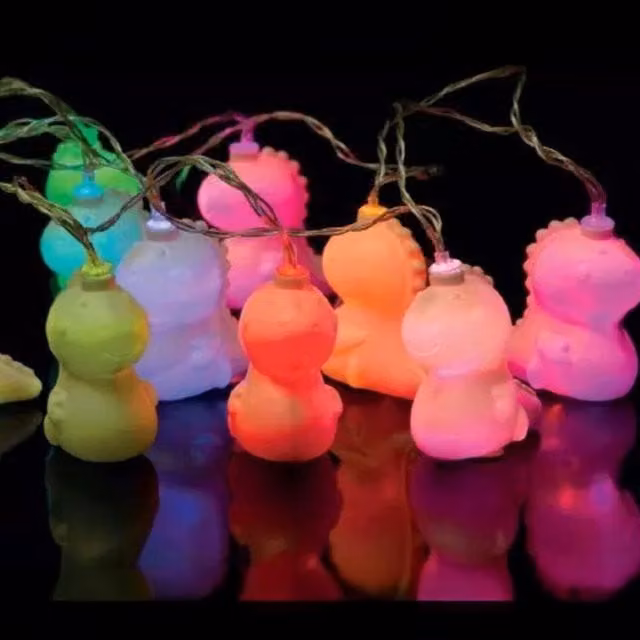 Fizz Creation Multicolour RGB LED Dinosaur String Lights, Battery Operated, Red