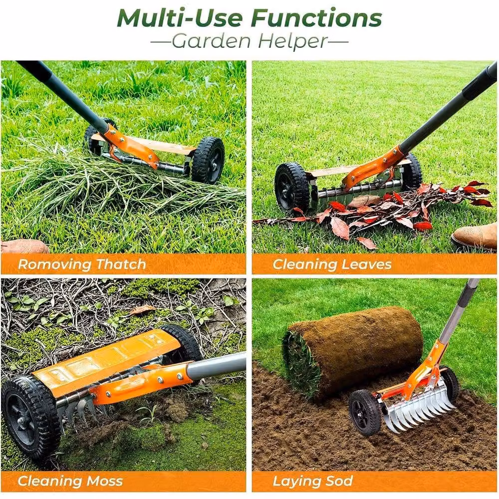 Walensee Adjustable Dethatcher Rake with Stainless Steel Blades in Orange – 2