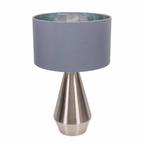 ValueLights Jax Brushed Chrome Touch Table Lamp with Grey Inner Shade and Warm White Bulb