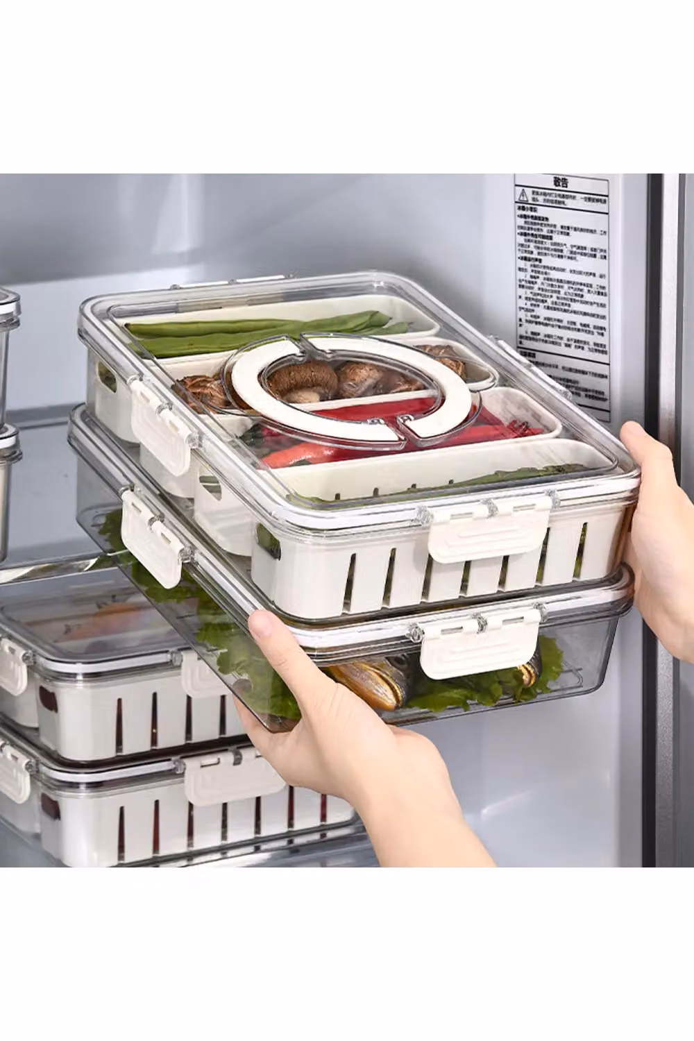 H&O Direct White Plastic Fridge Storage Container with Compartments and Clip – 2
