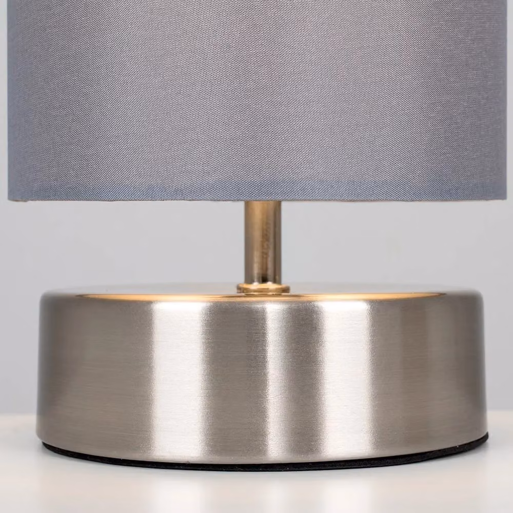 ValueLights Francis Dimmable Touch Table Lamp with Grey Fabric Shade and Brushed Chrome Finish – 2