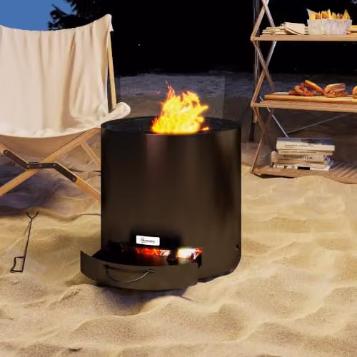 Outsunny Smokeless Round Wood Burning Fire Pit with Ash Tray in Black – 6