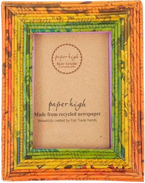Paper High Reclaimed Newspaper Rectangular Tabletop Photo Frame in Orange, Yellow and Green, W/H: 28.5 x 33.5 cm