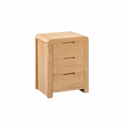 Julian Bowen Curve 3 Drawer Bedside Table in Oak, H 61 cm x W 38 cm x D 45 cm