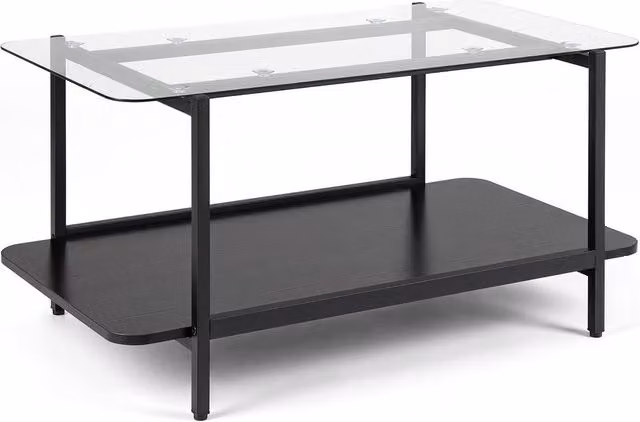 Costway Modern 2-Tier Rectangular Coffee Table with Black Tempered Glass and Metal Frame – 1