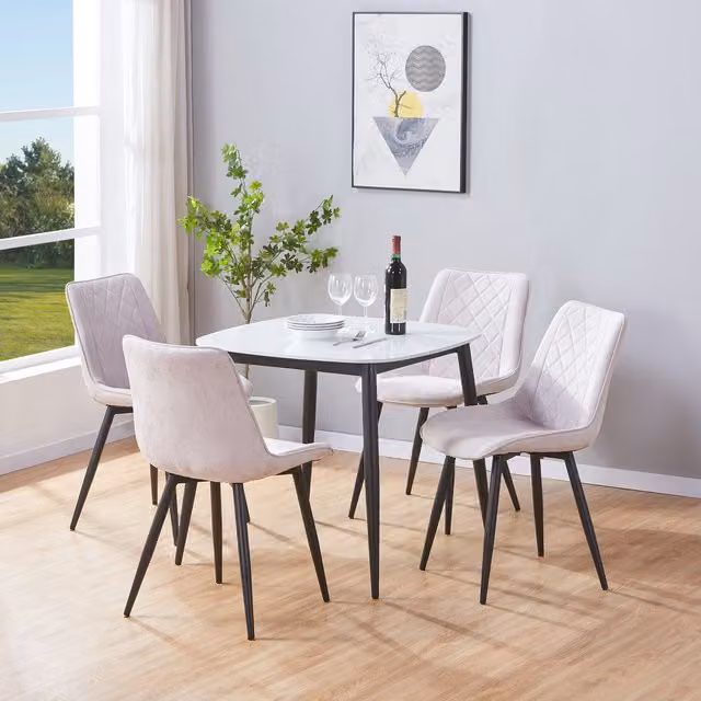 Aspen Gloss White Sintered Stone Square Dining Table and 4 Cord Fabric Chairs Set