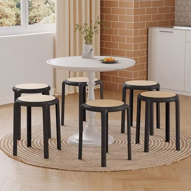 Livingandhome Set of 6 Black Matt Plastic Stacking Stools