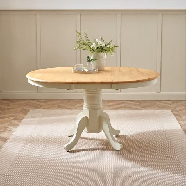 FurnitureboxUK Padstow Round Extending Wood Dining Table in Oak and Limewash Brown