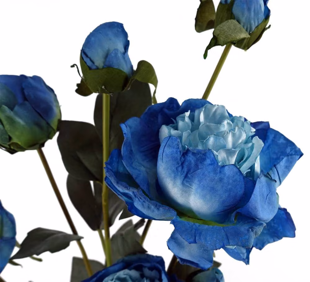 Leaf Blue Peony Artificial Flower Stems with 24 Flowers and 18 Buds, Height: 55 cm – 2