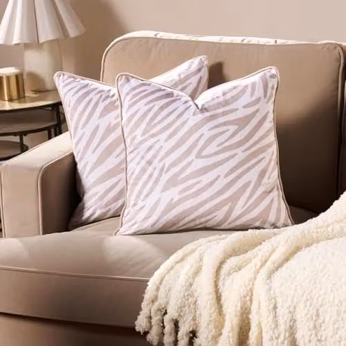 OHS Set of 2 Zebra Print Matte Velvet Square Cushion Covers, Natural, W/D/H: 45 x 45 x 45 cm – 2
