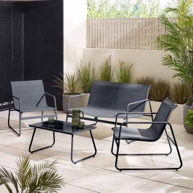 FurnitureboxUK Naxos 4 Seat Outdoor Conversation Set with Sofa, Chairs and Table in Grey and Beige