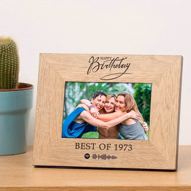 Uniqueful Personalised Rectangular Wood Birthday Gift Frame in Brown, W/D/H: 19.5 x 19.5 x 19.5 cm