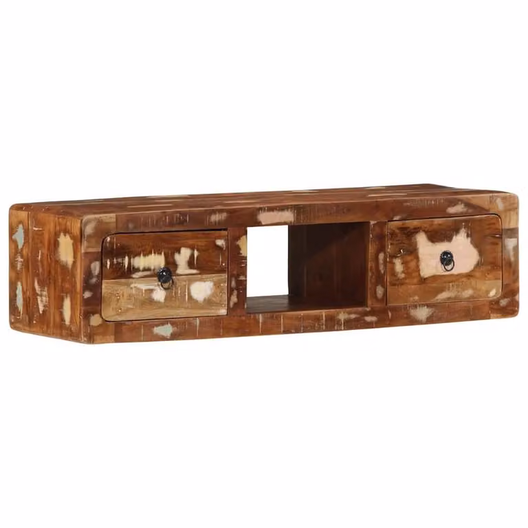 Berkfield Home Wall-mounted Rustic Reclaimed Solid Wood TV Cabinet in Brown, W/D/H: 100 x 32 x 25 cm