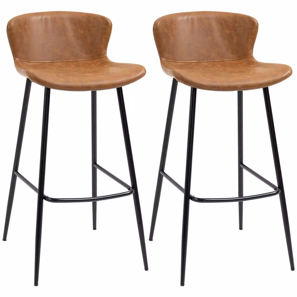 Wyld Haus Lorelu Set of 2 Vintage Brown Faux Leather Bar Stools with Metal Legs – 2