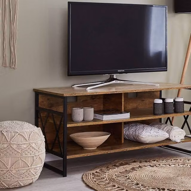 Wyld and Coco Industrial TV Stand in Brown with 4 Shelves, W/D/H: 120 x 51 x 57 cm