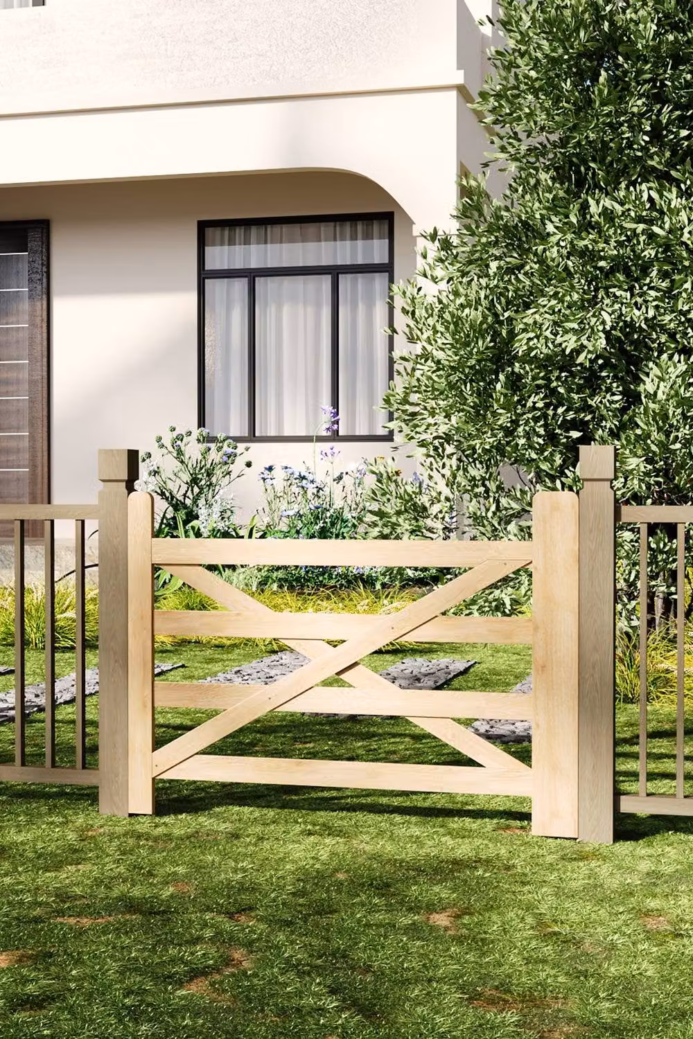Living and Home Wooden Garden Gate with Door Latch in Yellow, W: 120 cm, H: 90 cm – 2