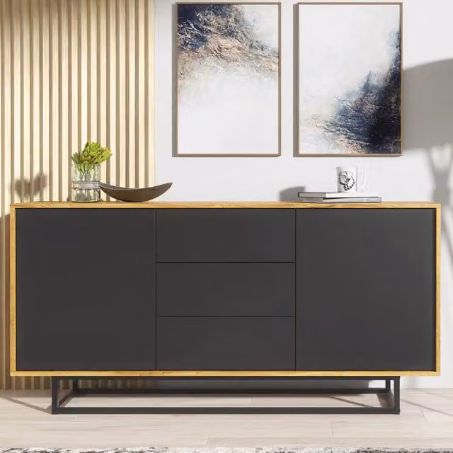Creative Furniture Vista Loft Sideboard in Dark Oak and Black, W: 140 cm, H: 80 cm, D: 35 cm