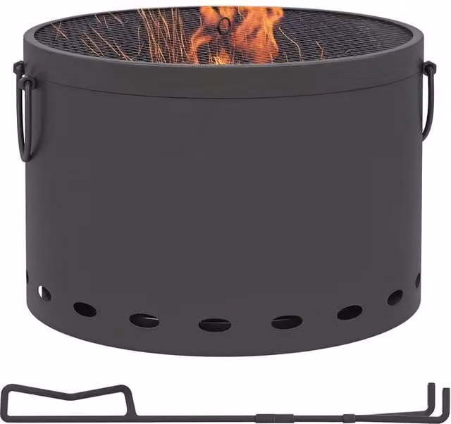 NESTLUNE Grey Metal Smokeless Wood Burning Firepit Fire Bowl W/D/H: 100 x 15 x 38 cm – 1