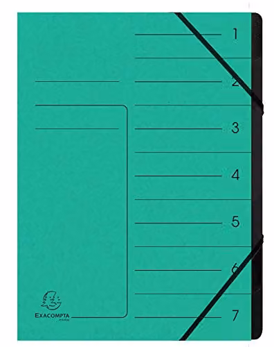Exacompta Green Stapled Spine Multipart File with 7 Tabbed Sections for A4 Documents