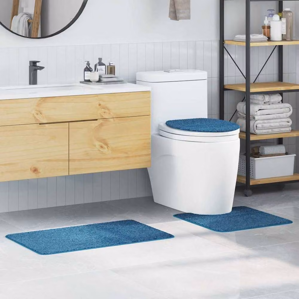 Berkfield Home 3 Piece Non-Slip and Washable Bath Mat Set in Blue Polyester – 2
