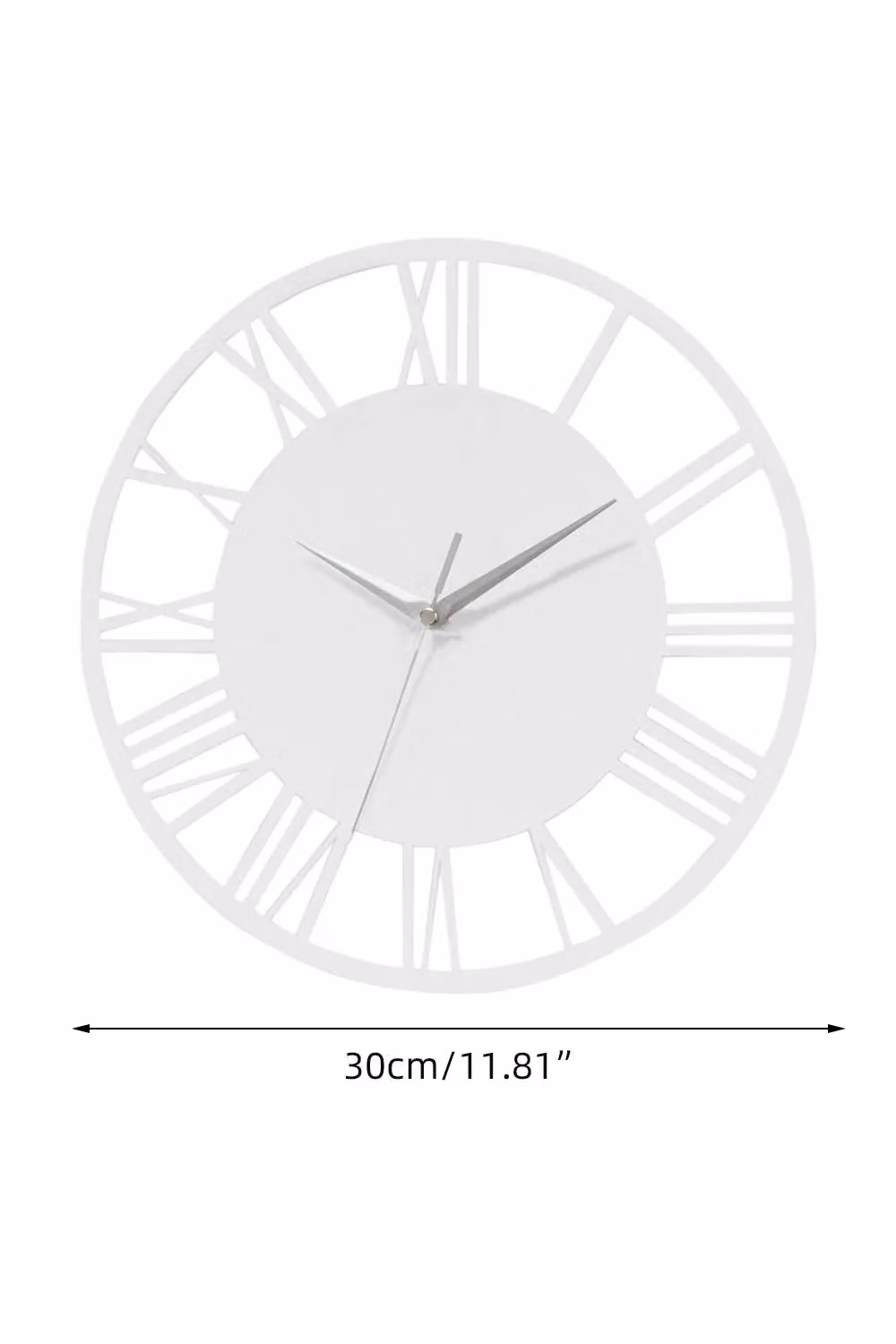 Living and Home White Wooden Round Roman Numeral Wall Clock with Metal Hands, Dia: 30 cm – 3