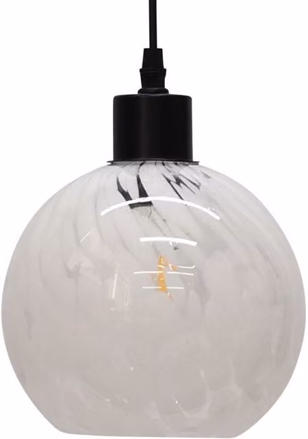 First Choice Lighting Confetti Glass Sphere Pendant Light with Black Fitting and White Globe
