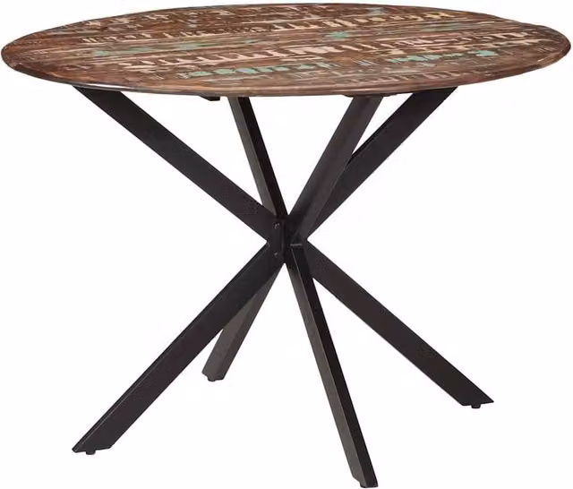 Berkfield Home Green Round Dining Table in Brown Reclaimed Solid Wood and Steel, Diameter: 110 cm, Height: 78 cm
