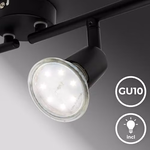 B.K.Licht Modern LED Ceiling Light Bar in Black with 4x GU10 Bulbs, W/D/H: 60.5 x 10.5 x 10.5 cm – 4