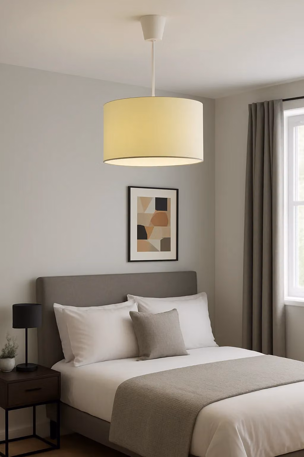 CGC Lighting Modern Fabric Drum Pendant Lamp Shade in White or Beige with Opal Diffuser – 4