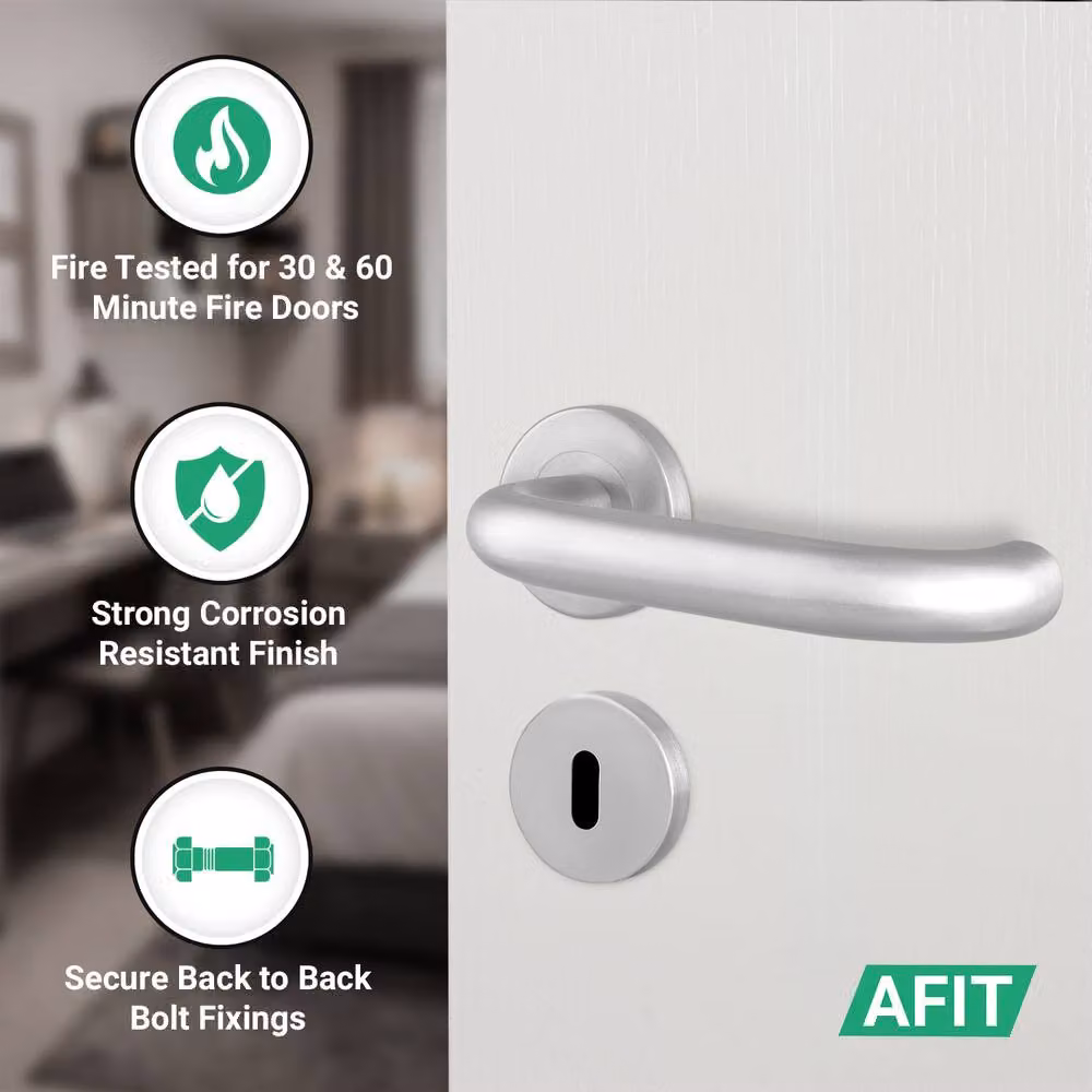 AFIT Satin Stainless Steel Fire Rated Return to Door Handles with Sash Lock and Hinges in Silver, 150 x 150 mm – 3
