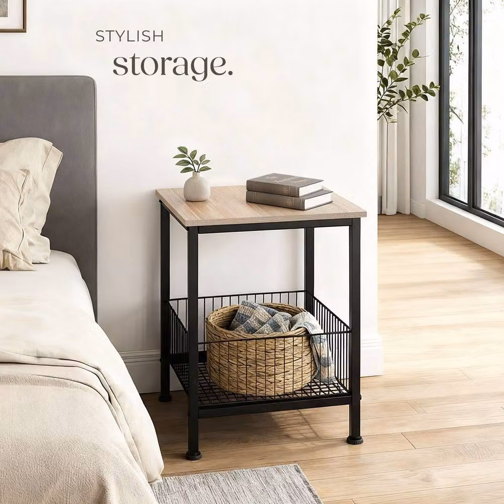 tectake Grimsby Bedside Table in Light Oak – 5