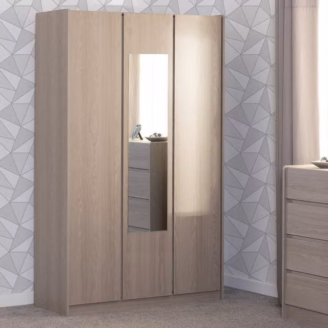Seconique Paris Modern 3 Door Mirrored Wardrobe in Brown Ash