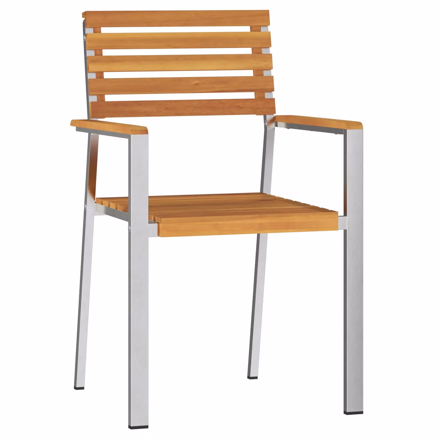 Berkfield Home Set of 4 Stackable Garden Chairs in Brown Acacia Wood and Stainless Steel – 1