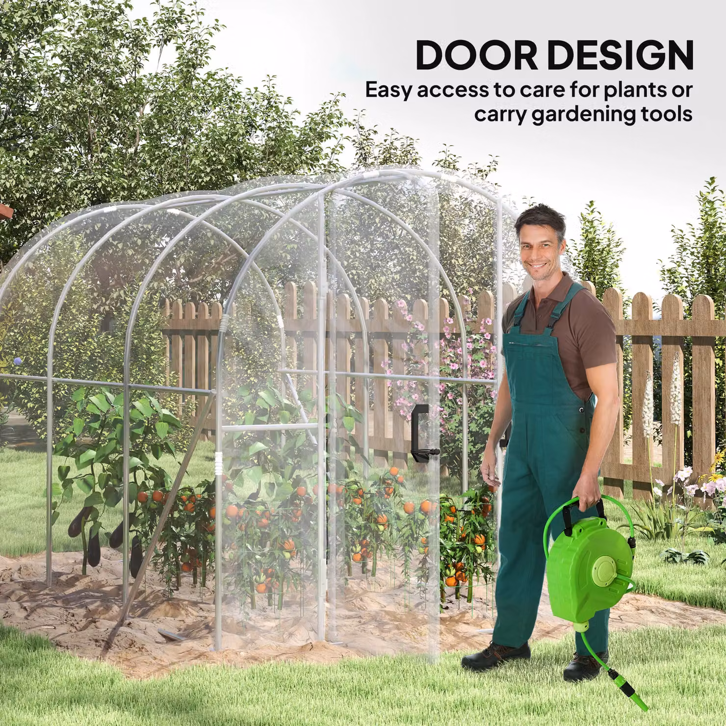 Outsunny Polytunnel Greenhouse with Hinged Door and Galvanised Steel Frame, Transparent – 4