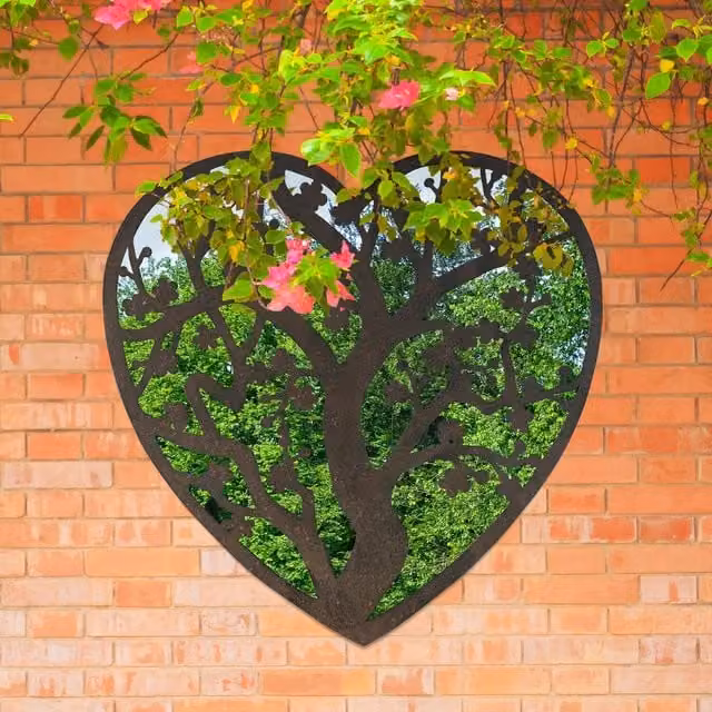 MirrorOutlet Kirkby Heart Shaped Metal Tree Decorative Garden Mirror in Bronze