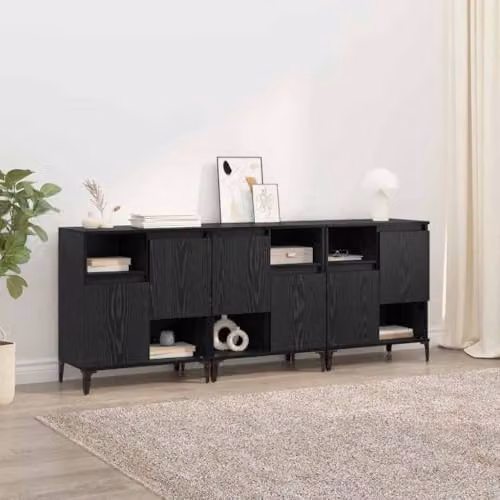 vidaXL Set of 3 Modern Sideboards in Black, W/D/H: 60 x 35 x 70 cm – 2