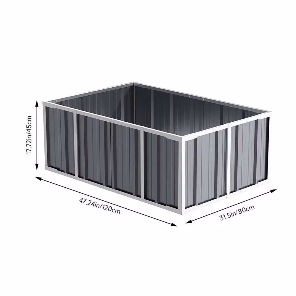 FLAVORA Grey Galvanised Steel Raised Garden Bed W: 120 cm, D: 80 cm, H: 45 cm – 2