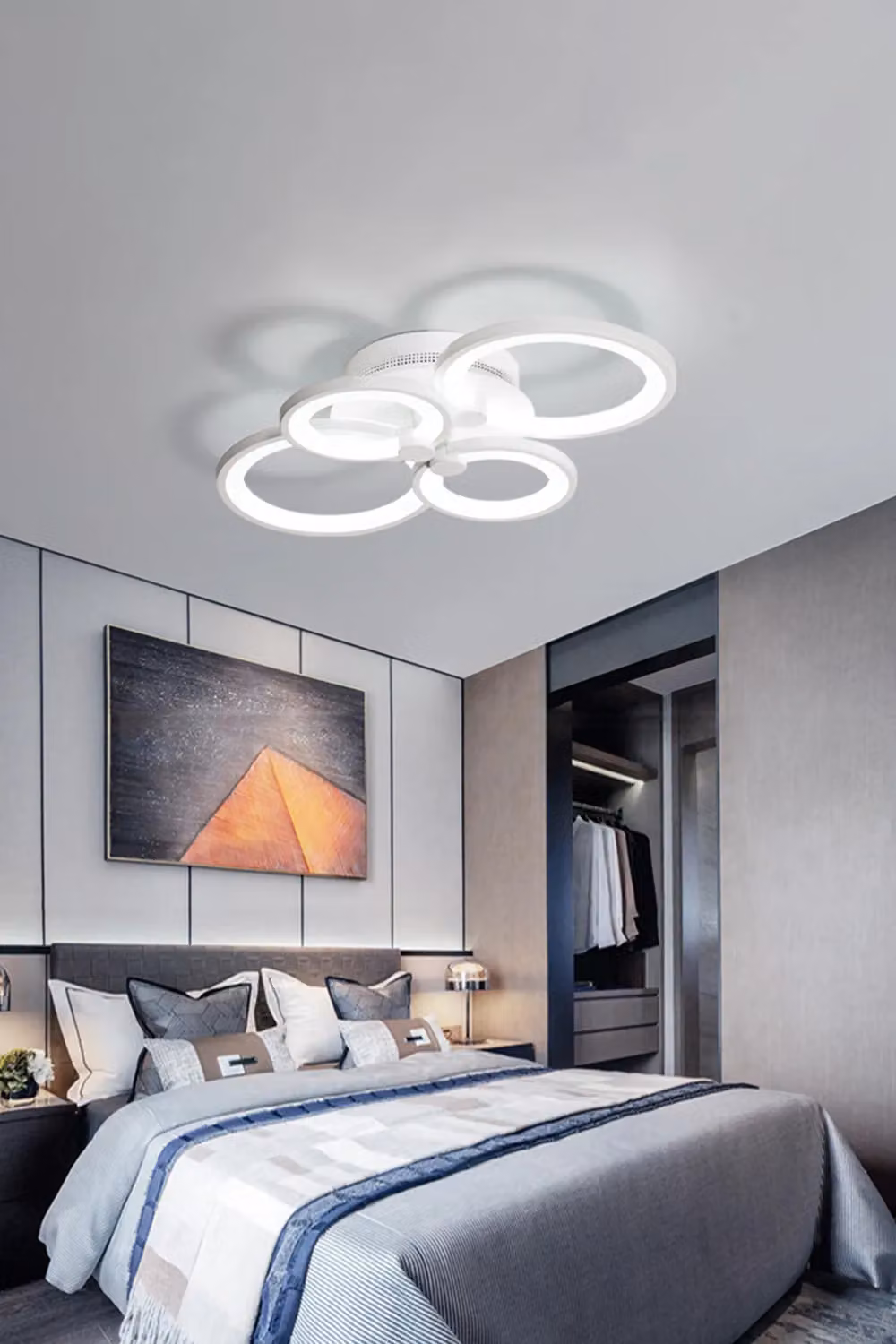 Living and Home Modern Circular LED Semi Flush Ceiling Light in White – 4