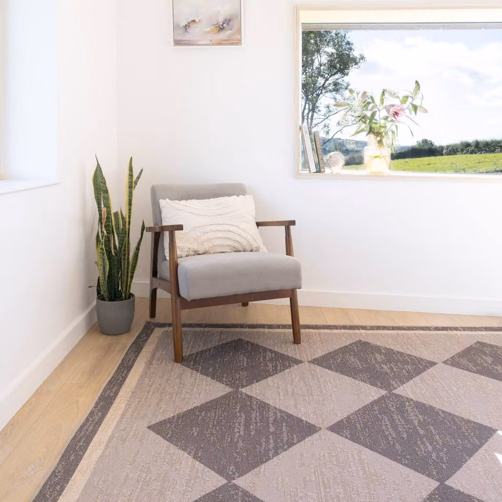 Kukoon Machine Washable Jute and Cotton Checkerboard Area Rug in Beige, W: 280 cm, D: 380 cm – 2