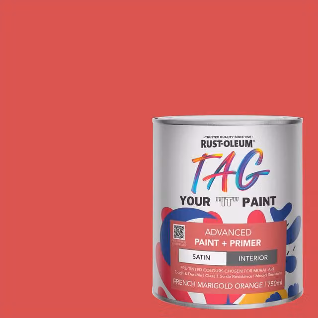 Rust-Oleum Tag Paint in Satin Finish, French Marigold Orange, 750ml