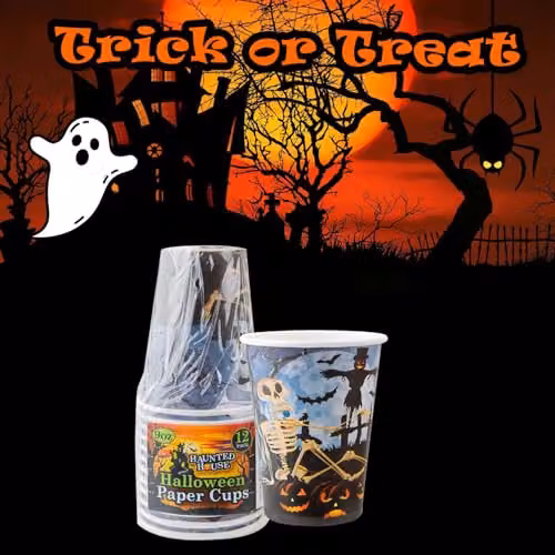 VFM e-Store Halloween Paper Cups, 12 Pack, Multicolour, 9oz – 4